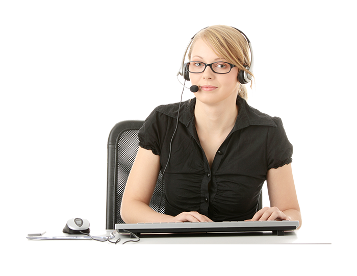 A sales rep wearing a headset ready to answer questions about the Triglide Fenofibrate